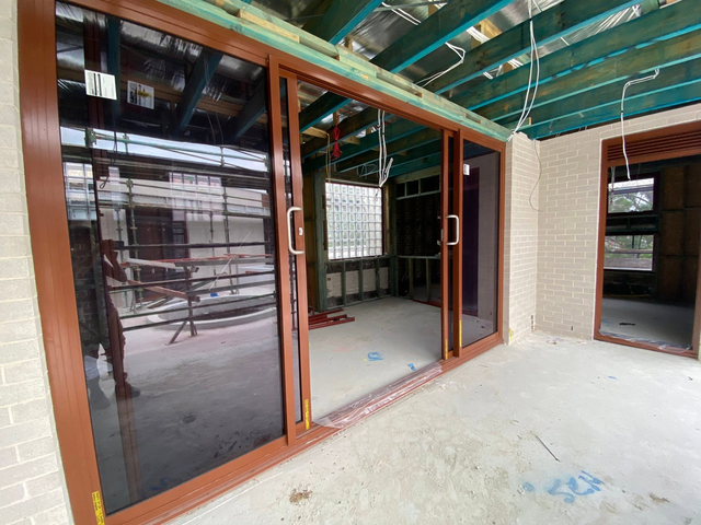 Commercial aluminium sliding door — from inside