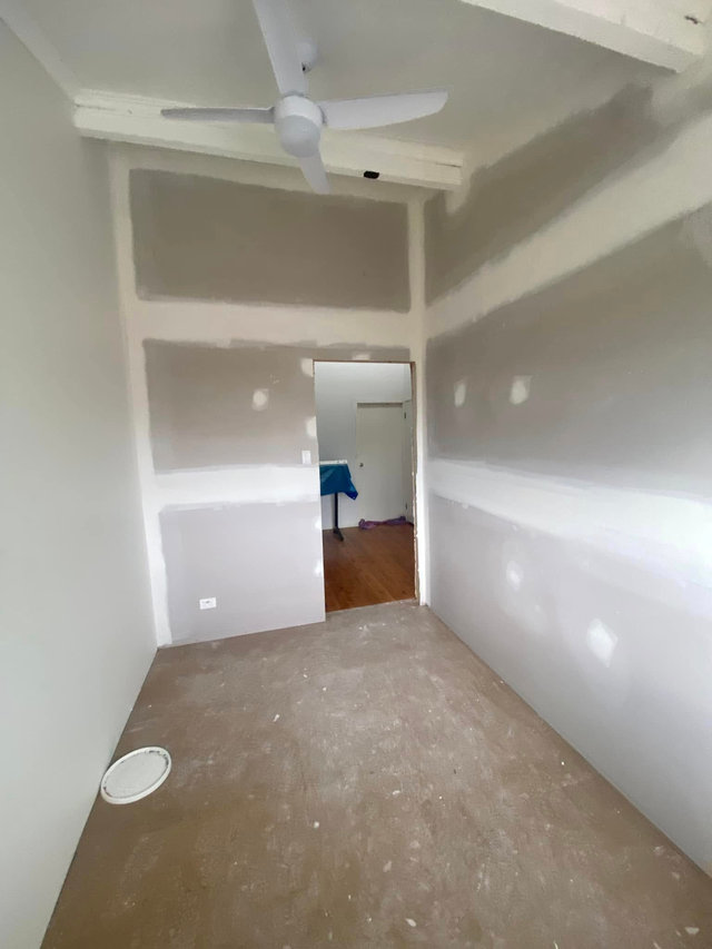 Cosmetic refresh — plastering, new ceiling